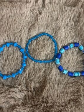 3pc Blue Beaded Bracelet Set